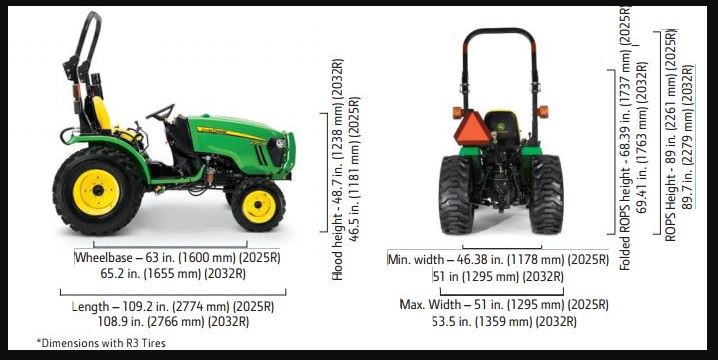 John Deere 2025R Compact Utility Tractor dimensions