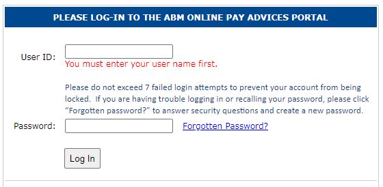 ABM Pay Stubs login Forgot Password