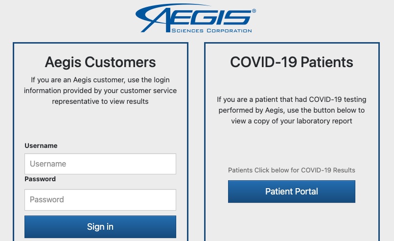 Aegis Covid 19 Patient Portal Login