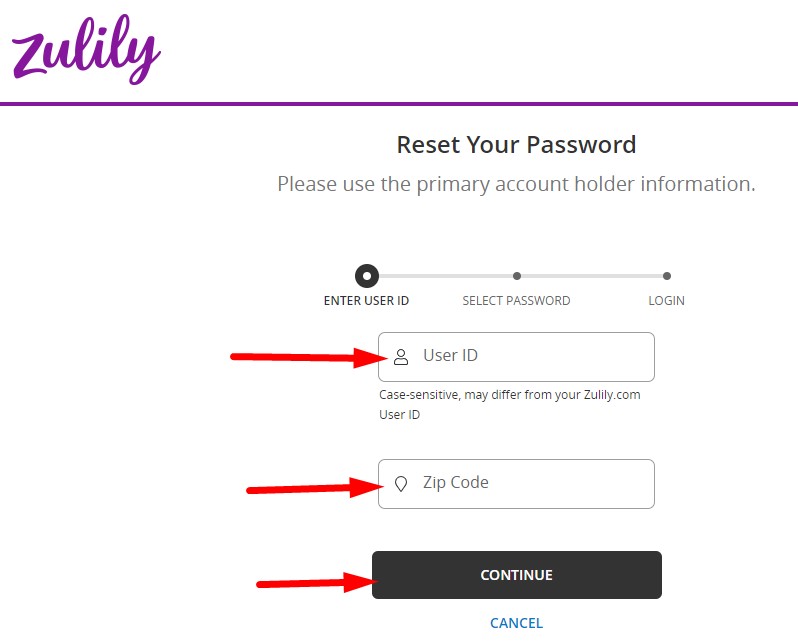 Fill in the user ID along with your Zip Code