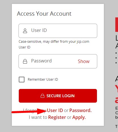 JCPenney Credit Card Forgot User ID  