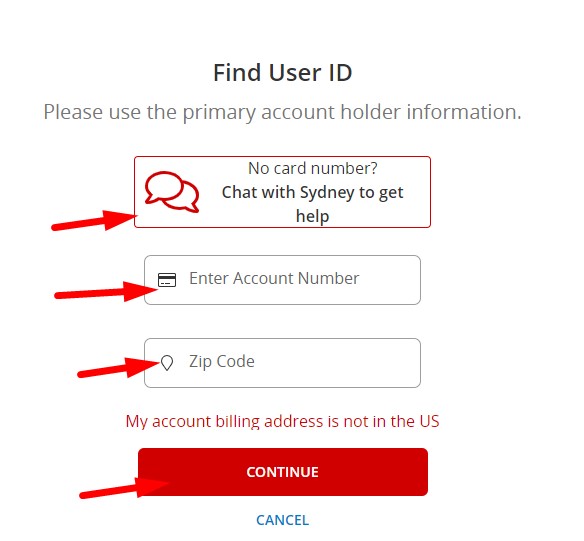 JCPenney Credit Card Forgot User ID step