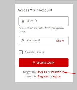 JCPenney Credit Card Login chang password