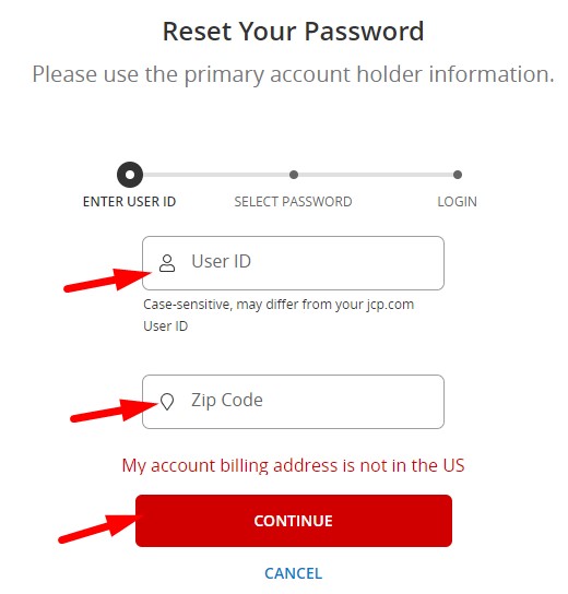 JCPenney Credit Card Login chang password step