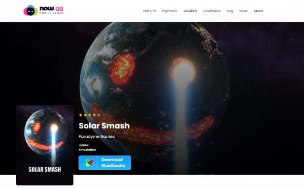Now.gg Solar Smash Home Page