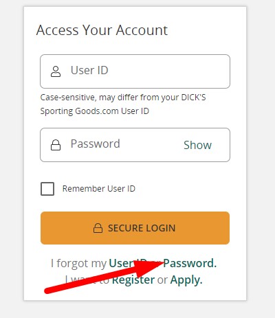 Online Password Reset for Dicks