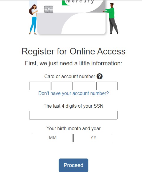 Registration for the Mercury Credit Card step