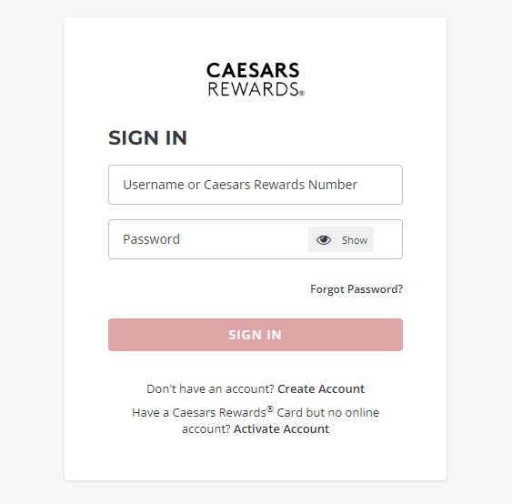 Sign in to Caesars Rewards on the website