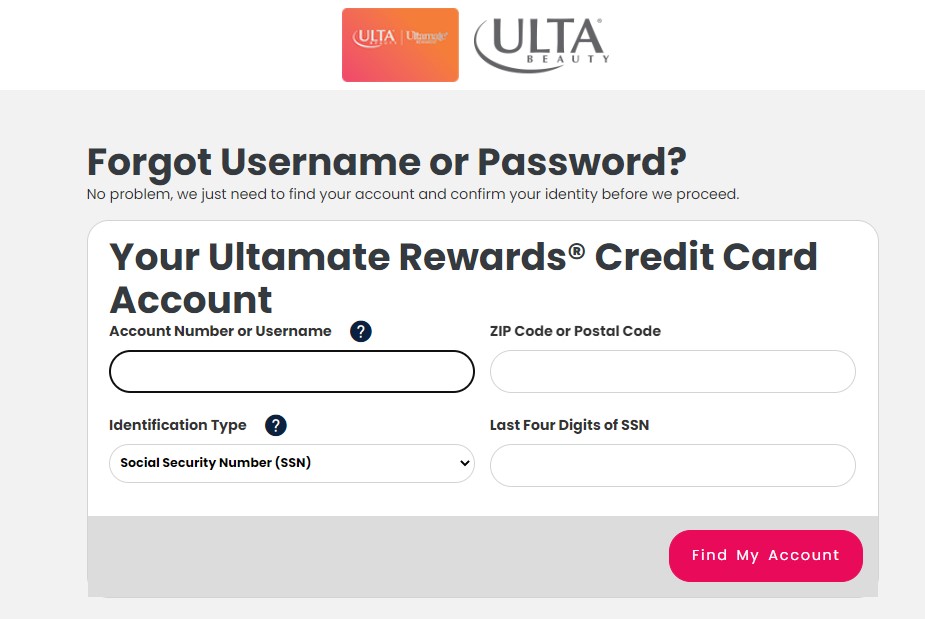 Ulta Credit Card Forgot Username step