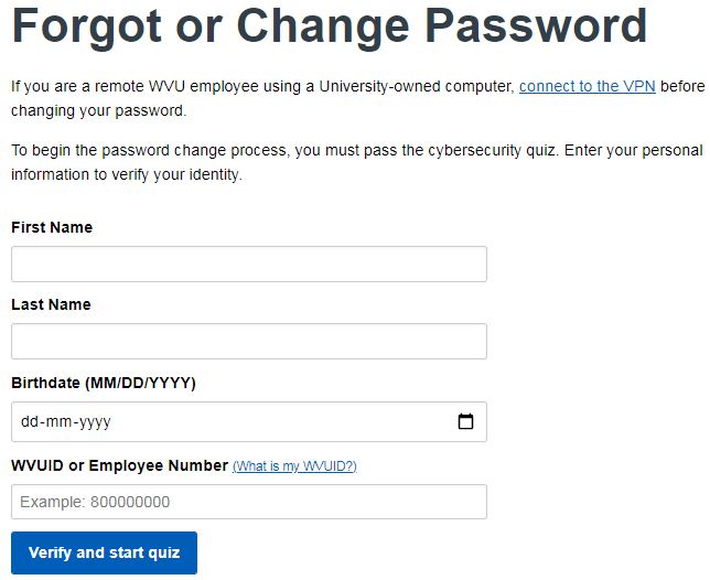 WVU Employee Login Forgot Password