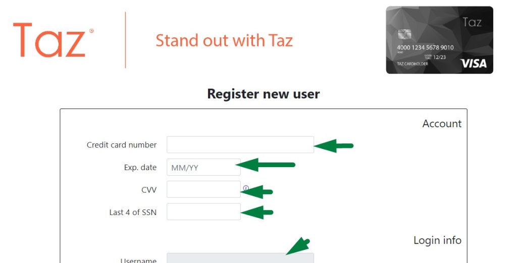 new members get a Taz credit card register