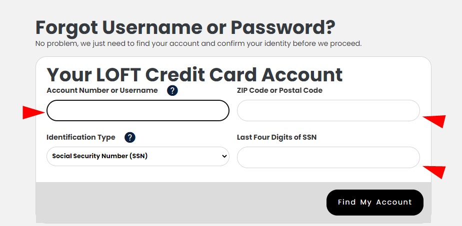 orgot Username Password Loft Credit Card1