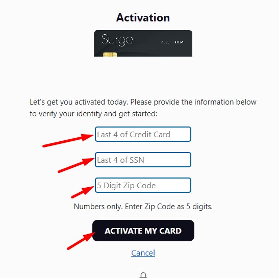 Activate Your Surge Credit Card Account steps