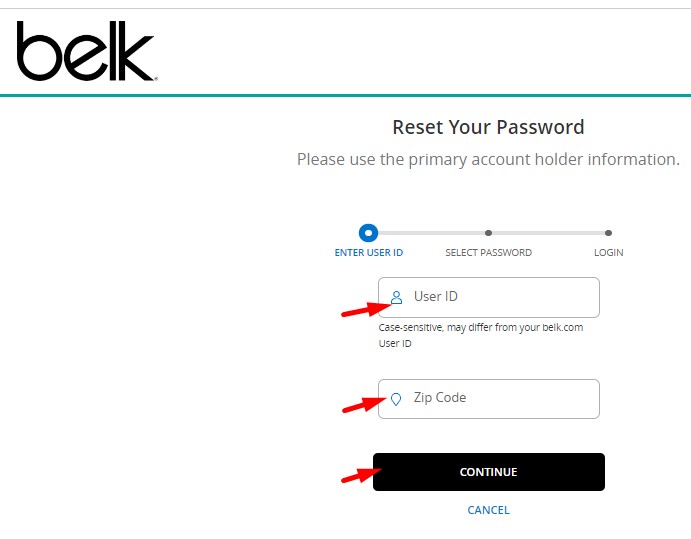 Belk Credit Card Forgot Password steps