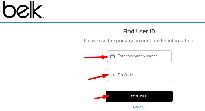 Belk Credit Card Forgotten your User ID steps
