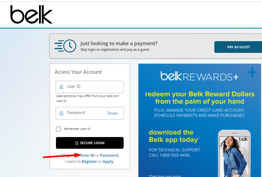 Belk Credit Card Forgotten your User ID