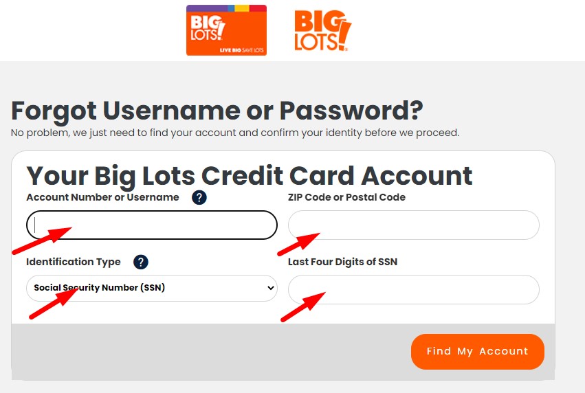 Biglots Credit Card Forgot Password step