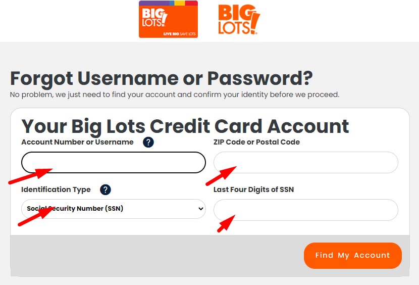 Biglots Credit Card Forgot User ID steps