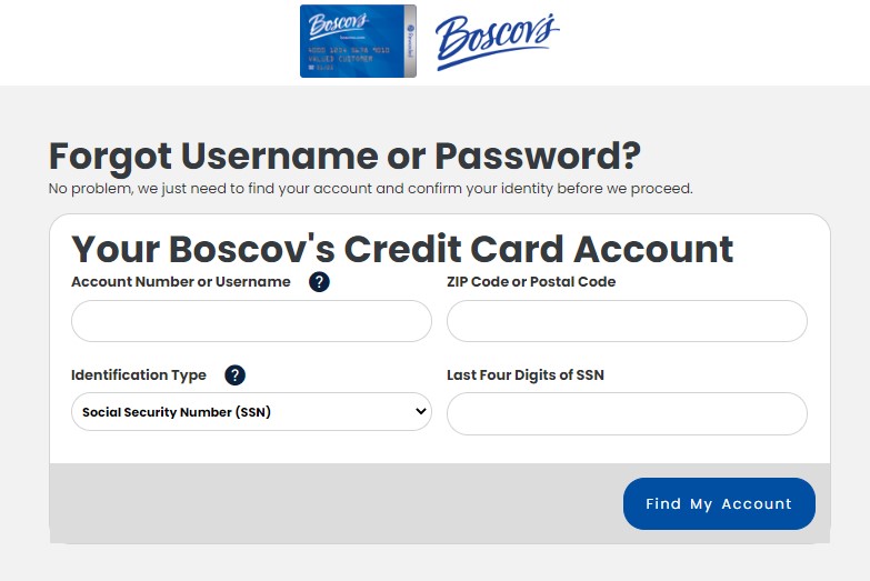 Boscov’s Credit card Forgot User ID and Password steps