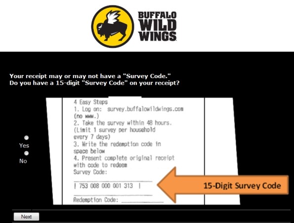 Buffalo Wild Wings Survey step 1