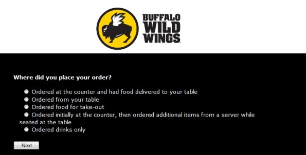 Buffalo Wild Wings Survey step 2