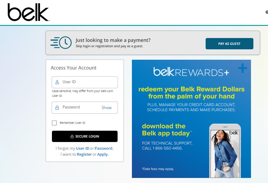 Logging into your Belk Credit Card