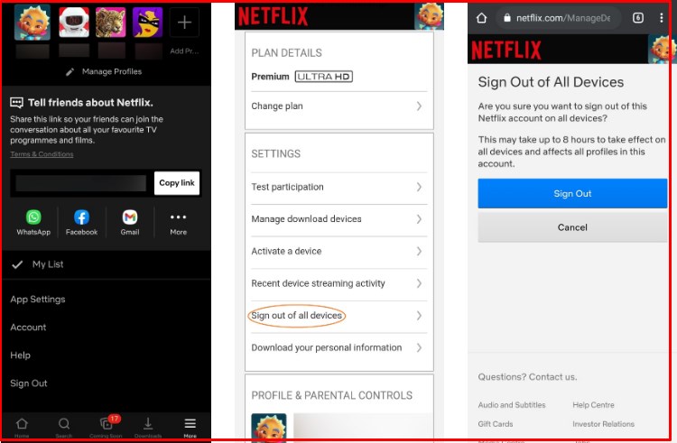 sign out Netflix Android Device