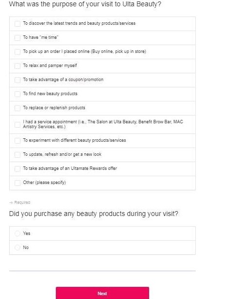 Ulta Guest Satisfaction Survey Sweepstakes step
