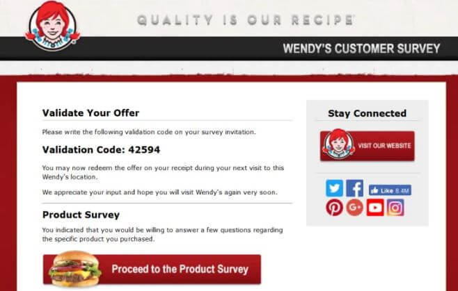 Wendy’s Survey step 1
