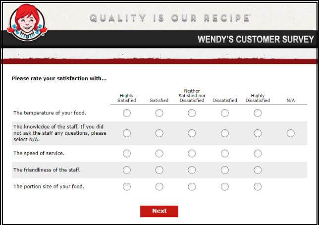 Wendy’s Survey step