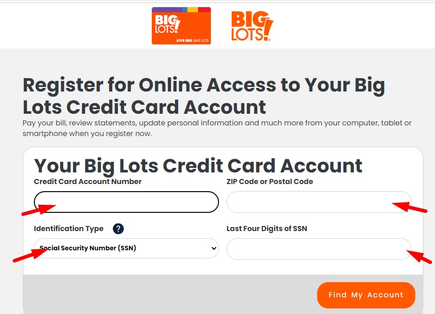 register your Big Lots credit card online steps