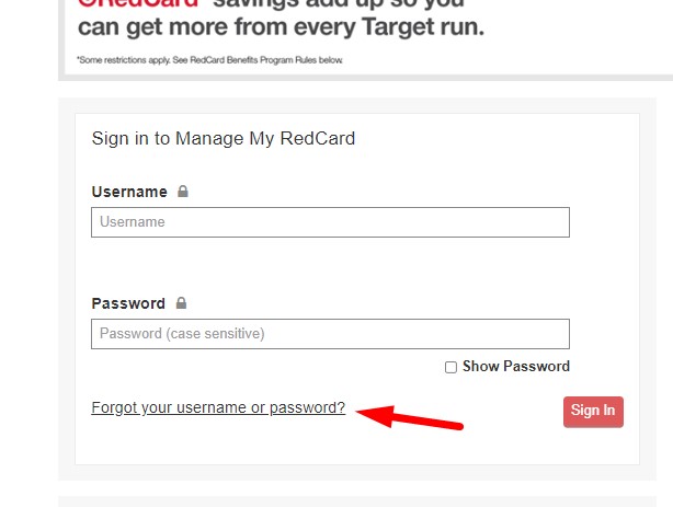 reset your Target Red Card Password
