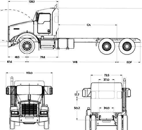 day cab tractor dimensions